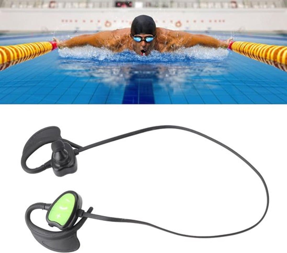 Waterdichte In-ear Zwemhoofdtelefoon met Draadloze Mp3-speler - Groen - Zwemmen Sporten Hardlopen thumbnail 5
