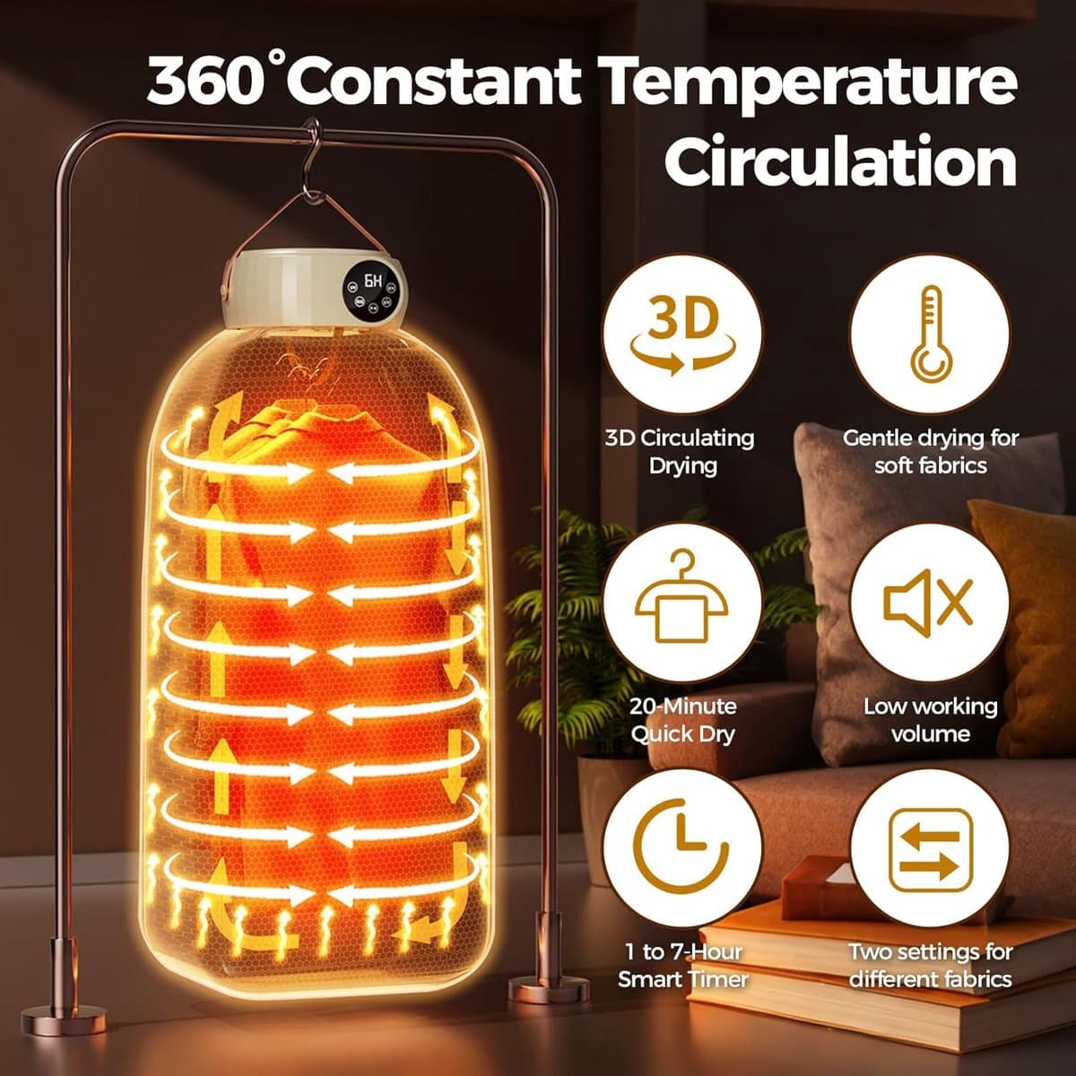 Mini Wasdroger met Warmtepomp - Draagbare Droger met UV-Sterilisatie, Afstandsbediening, 1-7 Uur Timer, Compacte Reisdroger voor Camping, Slaapzaal en Thuis thumbnail 5