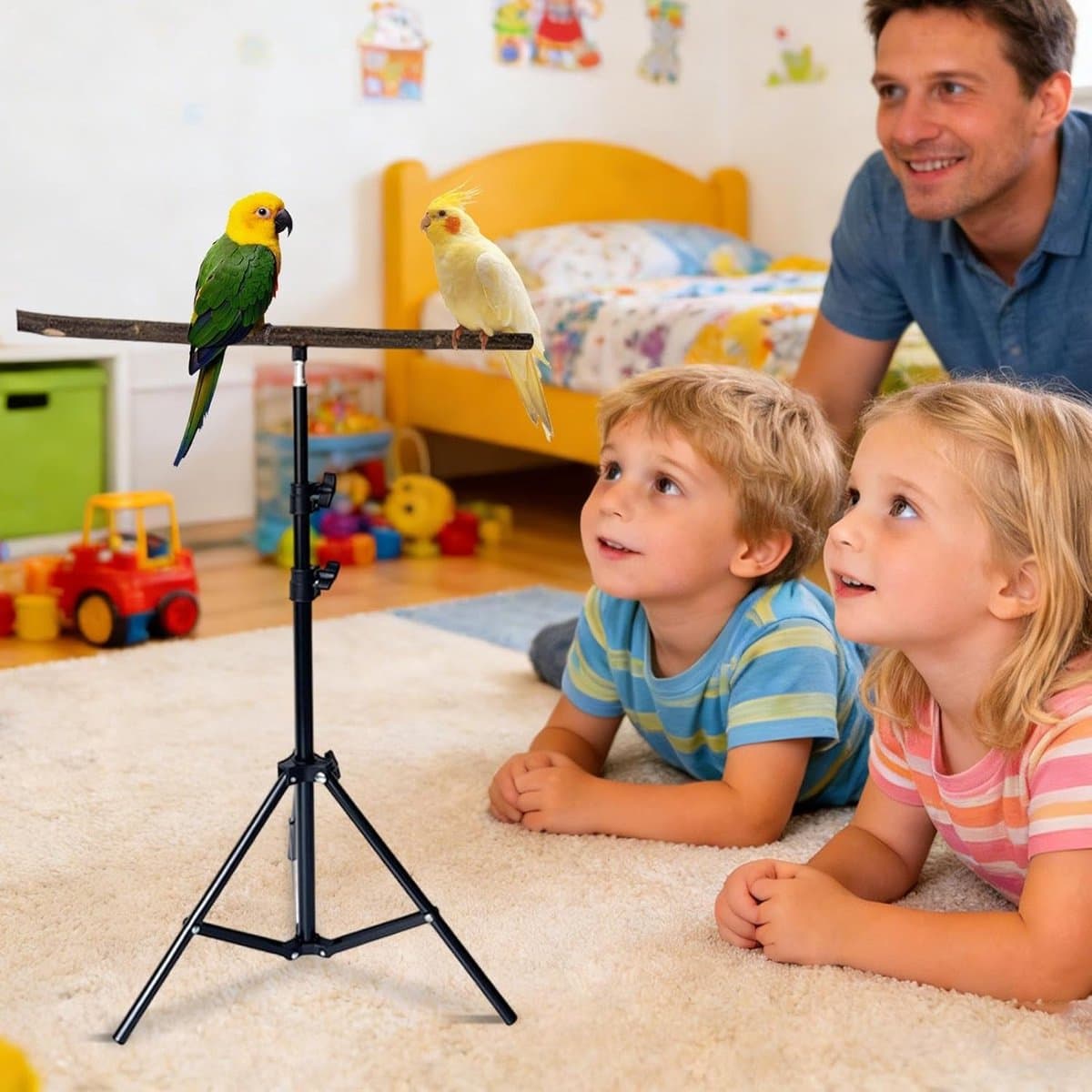 Vogelstandaard Inklapbaar - Vogel Zitstok - Vogel Training - Verstelbaar Statief - 75 cm Hoog - Natuurlijk thumbnail 3