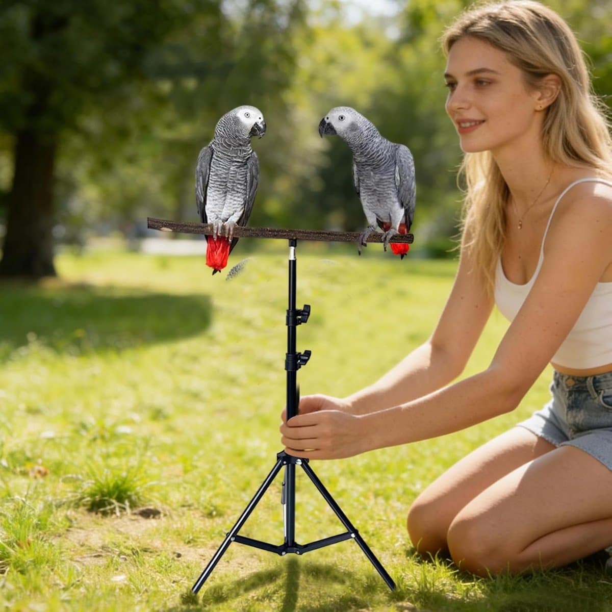 Vogelstandaard Inklapbaar - Vogel Zitstok - Vogel Training - Verstelbaar Statief - 75 cm Hoog - Natuurlijk thumbnail 2