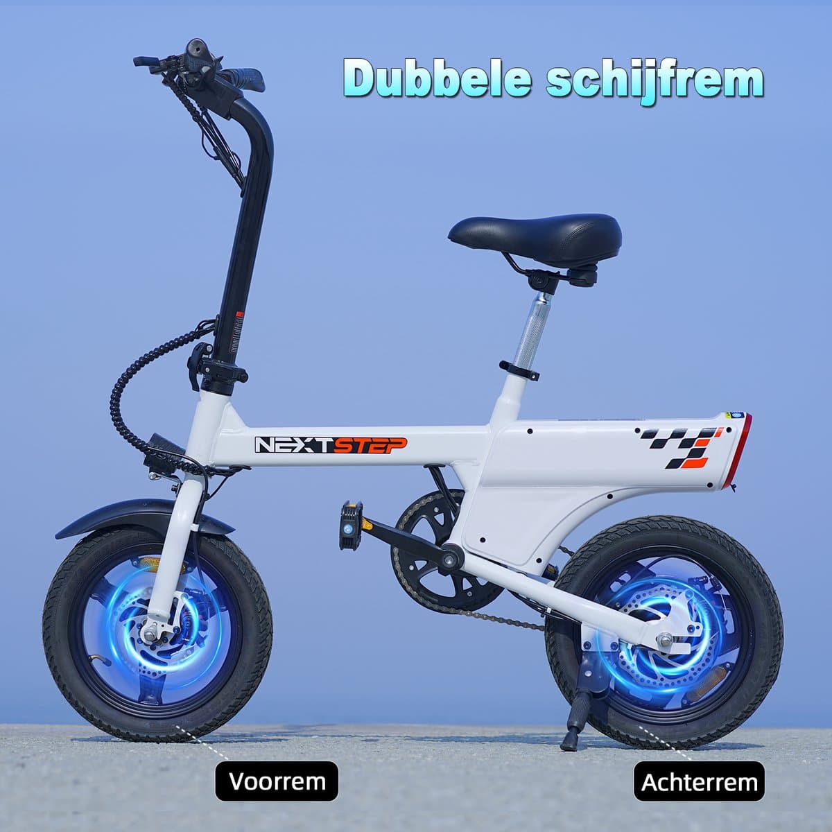 YEE GOO Elektrische Fiets - 250 W Motor - 36V 7,8Ah Batterij - 30-45 km Actieradius - 14 Inch Banden - Schijfremmen voor en achter - LED-verlichting en LCD-display - Draagbare e-bike voor woon-werkverkeer in de stad - Wit. thumbnail 6