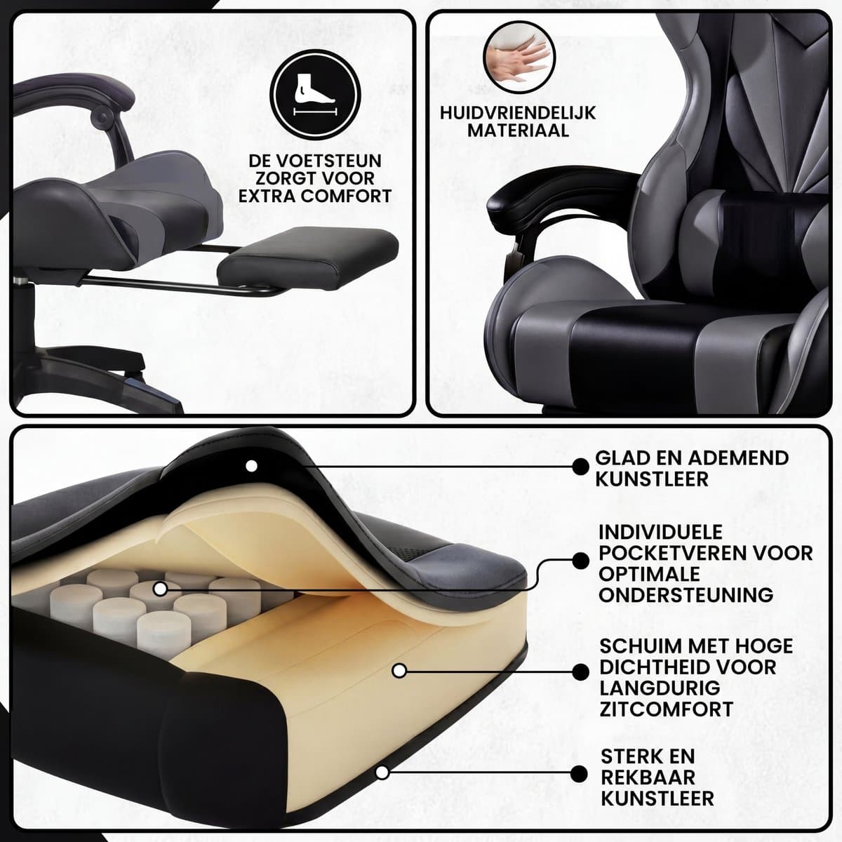 Bayt Gamestoel - Gaming Chair - Gamingstoel - Ergonomische Bureaustoel - Verstelbaar - Zwart en Grijs thumbnail 7