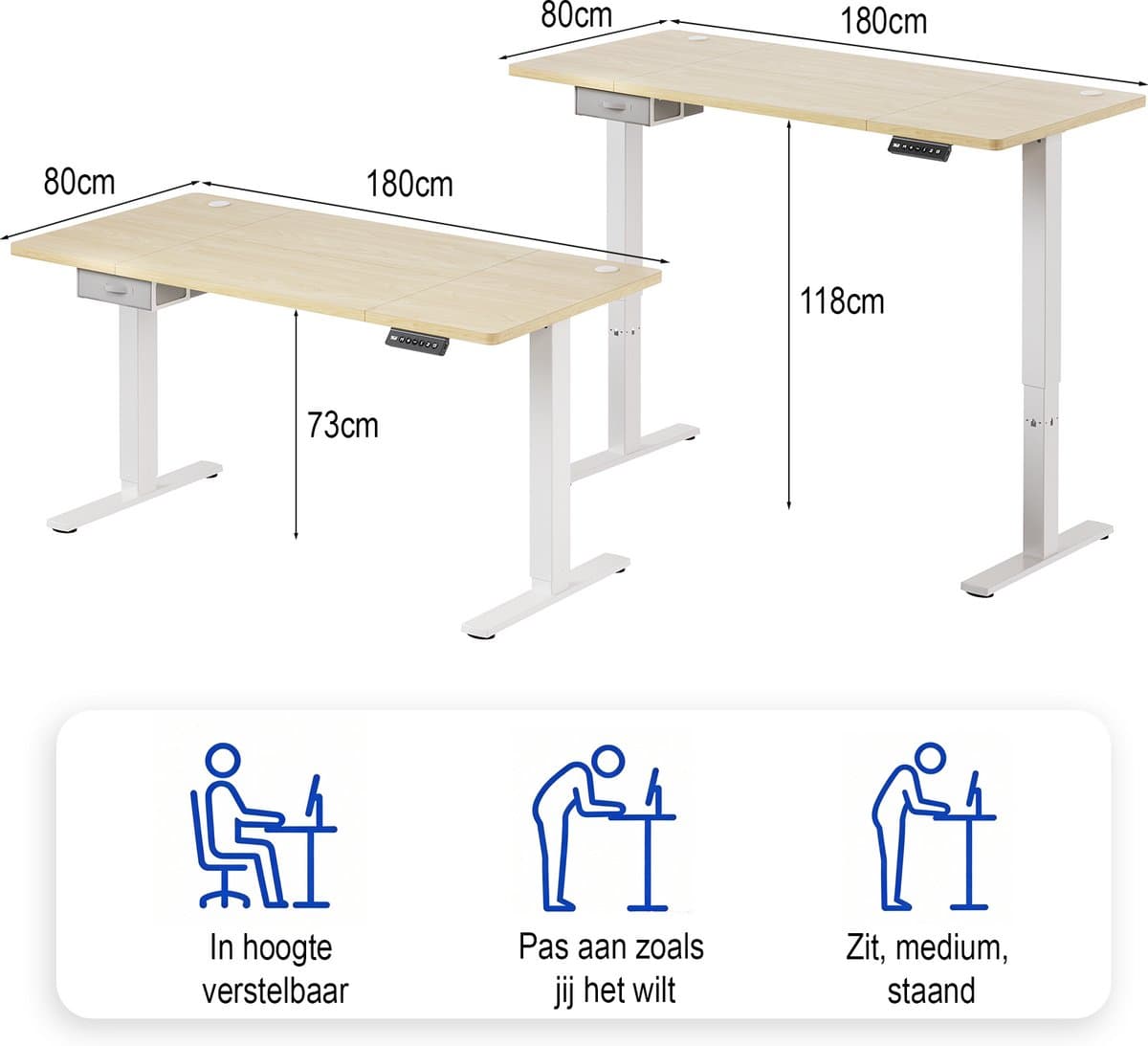 Devoko Elektrisch Zit-sta Bureau 180x80 cm – Stille Motor met Geheugenfunctie – Zit-alarm – Digitaal Display – 6 Knoppen Handbediening – USB Poort – Zit-sta Bureau – Beige thumbnail 2