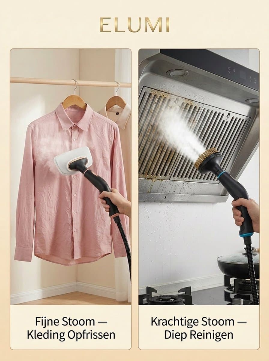 Elumi Handstoomreiniger Plus - Reinigingsmachine - Stoomapparaat Vloer/Bank/Badkamer/Keuken - Handstomer - Stoomreiniger badkamer - Vlekkenreiniger - Diverse opzetstukken thumbnail 7