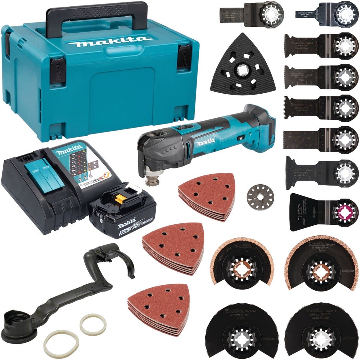 Makita DTM51RT1J3 18V Li-Ion Accu multitool set (1x 5.0Ah accu) + 41 delige accessoireset in Mbox - snelwissel thumbnail 2