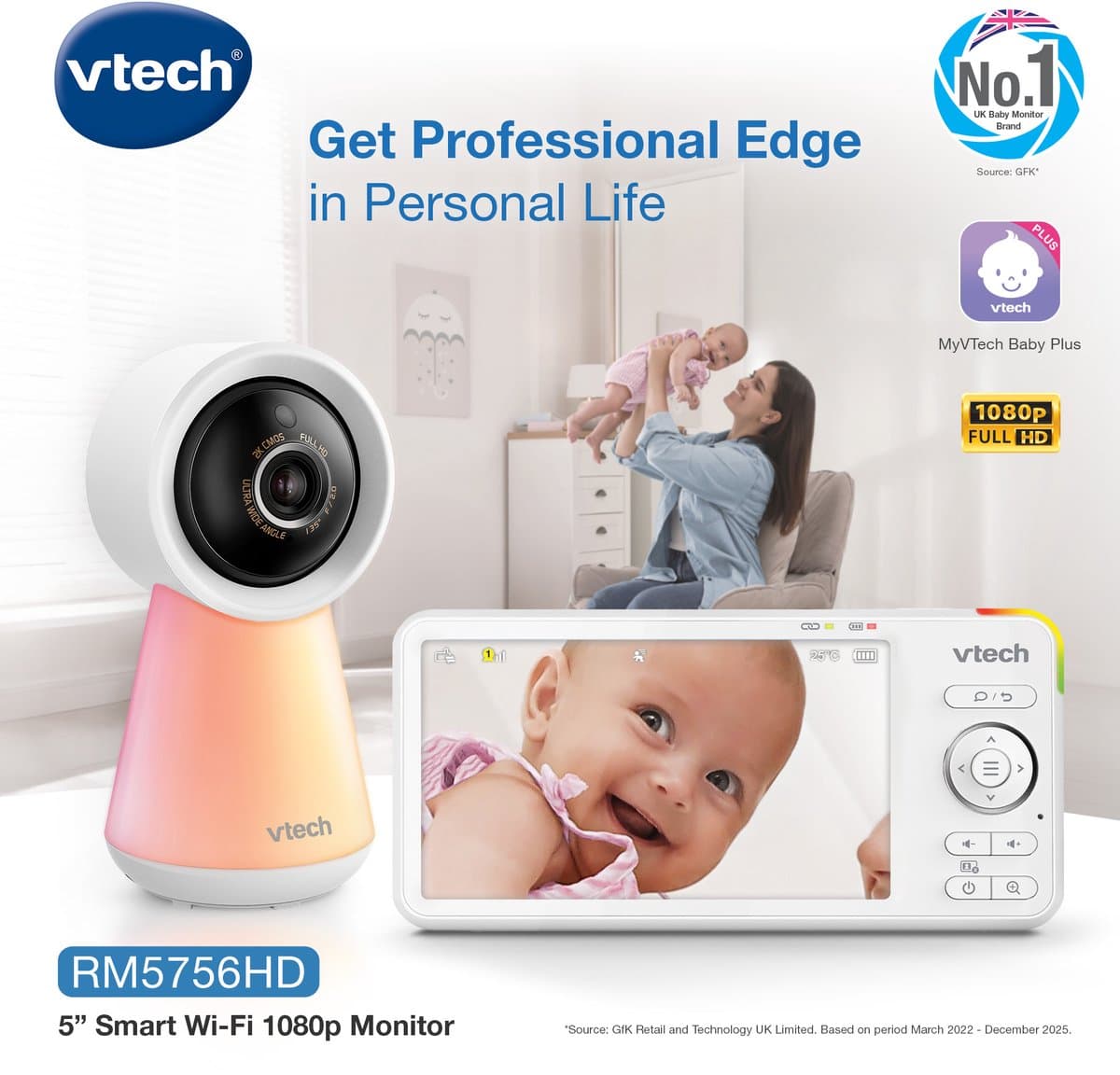 VTech RM5756HD Smart video babyfoon met camera - 5 inch Scherm - Wi-Fi - 1080p Full HD - smartphone app thumbnail 2