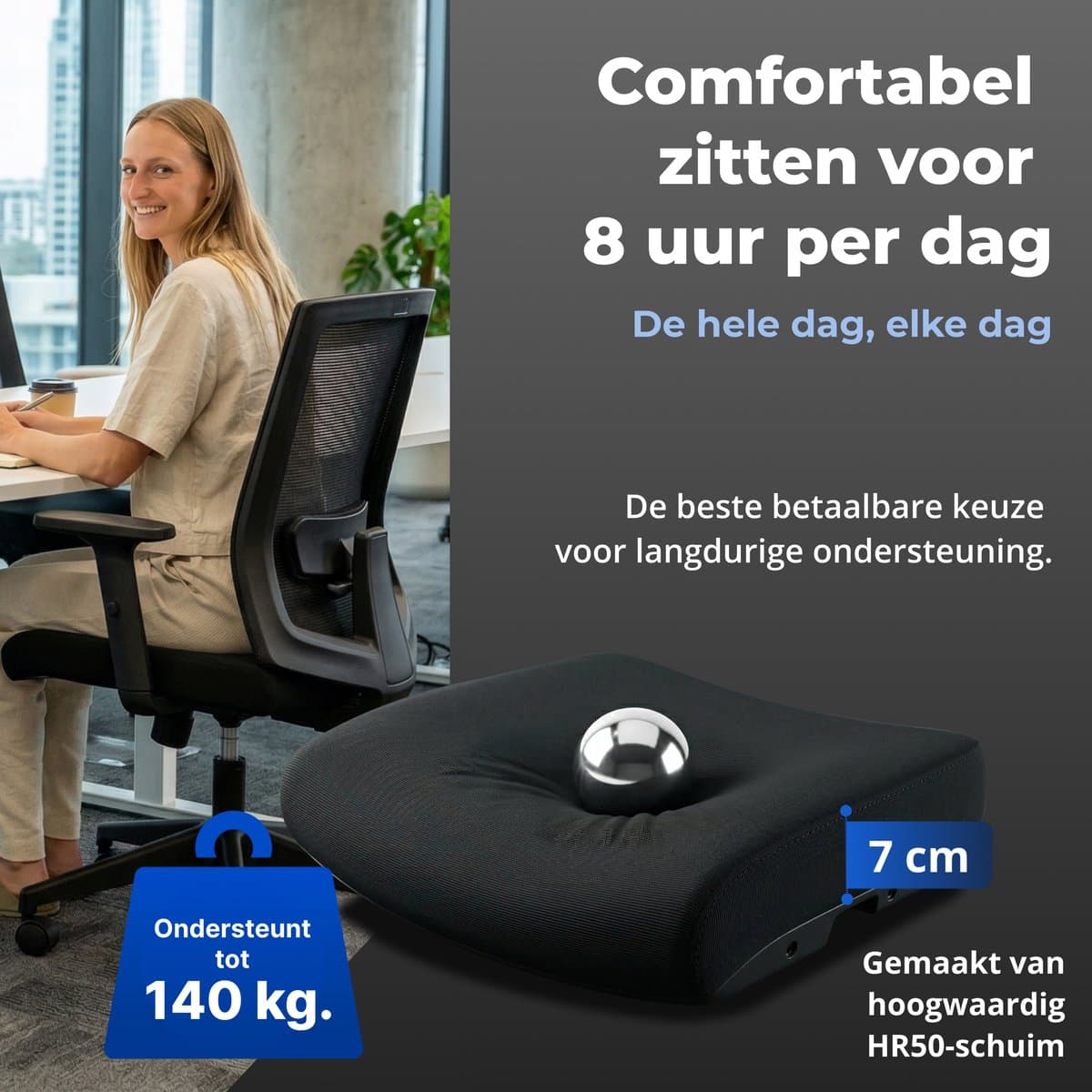 Backerz Ergonomische Bureaustoel - Bureaustoelen voor Volwassenen tot 140kg - Low Back Office Chair - NEN-EN1335 - Zwart thumbnail 6