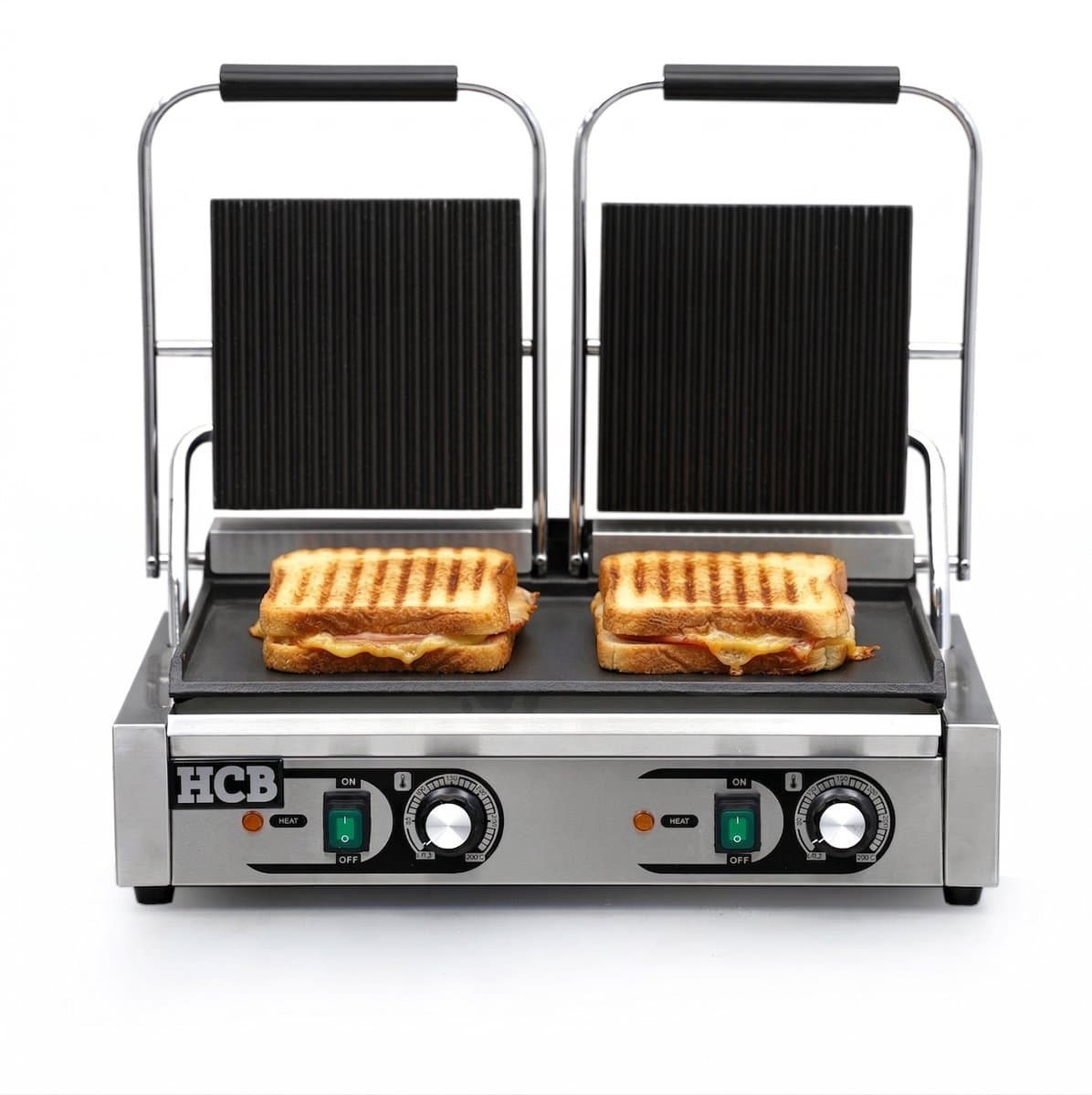 HCB® - Professionele Horeca Paninigrill - dubbel - geribbeld/glad - 230V - RVS / INOX panini grill - 30.5x56.5x20 cm (DxBxH) - 20 kg - 1701 thumbnail 8