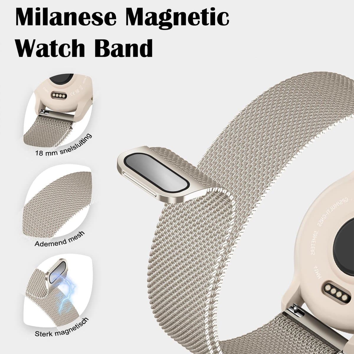 Stravo Smartwatch Milanees bandje 18mm – Garmin Vivoactive 4s / Vivomove 3s / Venu 2s / 3s / Forerunner 255s / 265s / Venu 4 - 41mm - Luxe Milanese Horlogebandje voor Huawei Watch GT 6 / GT 5 / GT 4 (41mm) / GT 5 Pro/ Watch 5 (42mm) - Roségoud thumbnail 4