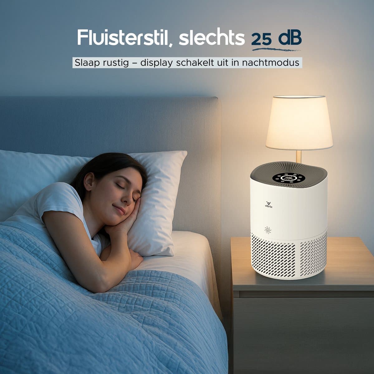 Vibrix PureFlow50 Luchtreiniger / Air Purifier – HEPA H13 + koolstoffilter – 350 m³/u – Voor kamers tot ca. 50 m² – Ionisator – App-bediening – Zeer stil met slaapstand – Luchtkwaliteitindicator thumbnail 8