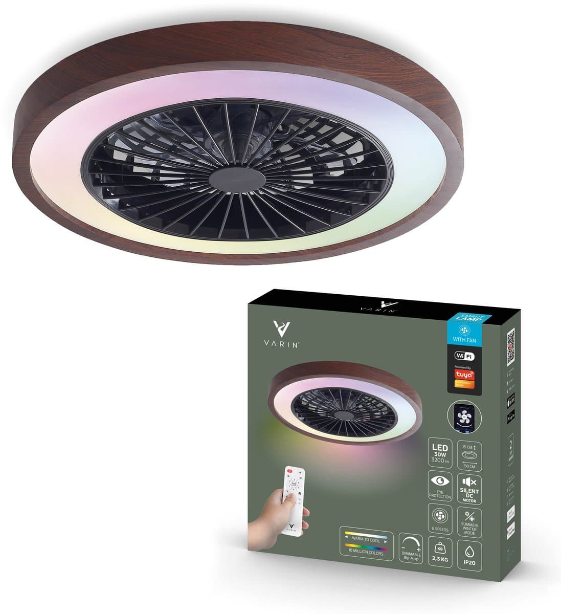 Varin plafondventilator met RGBW-verlichting