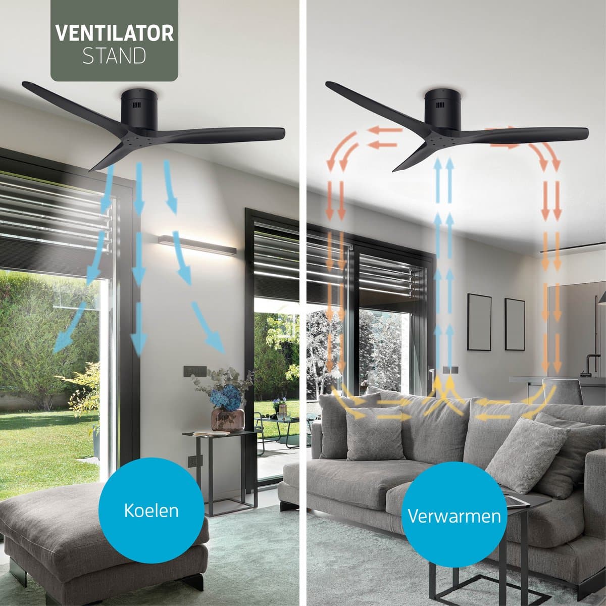 Varin® Smart Plafondventilator - Zwart - Tuya Wifi - Lange bladen - Ø 132cm - 6 snelheden - Super stil 20dB - Met afstandsbediening en gratis app - Ventilatorkachel - Ventilatoren plafond - Plafondventilator - Plafond ventilator slaapkamer thumbnail 2