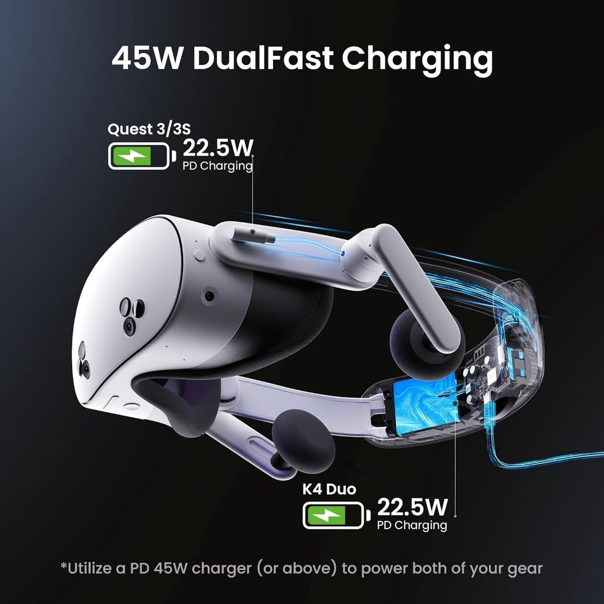 Comfortabele Audio Headset Band met Accu voor Meta/Oculus Quest 3/3S - Dual Snel Oplaadbaar thumbnail 7