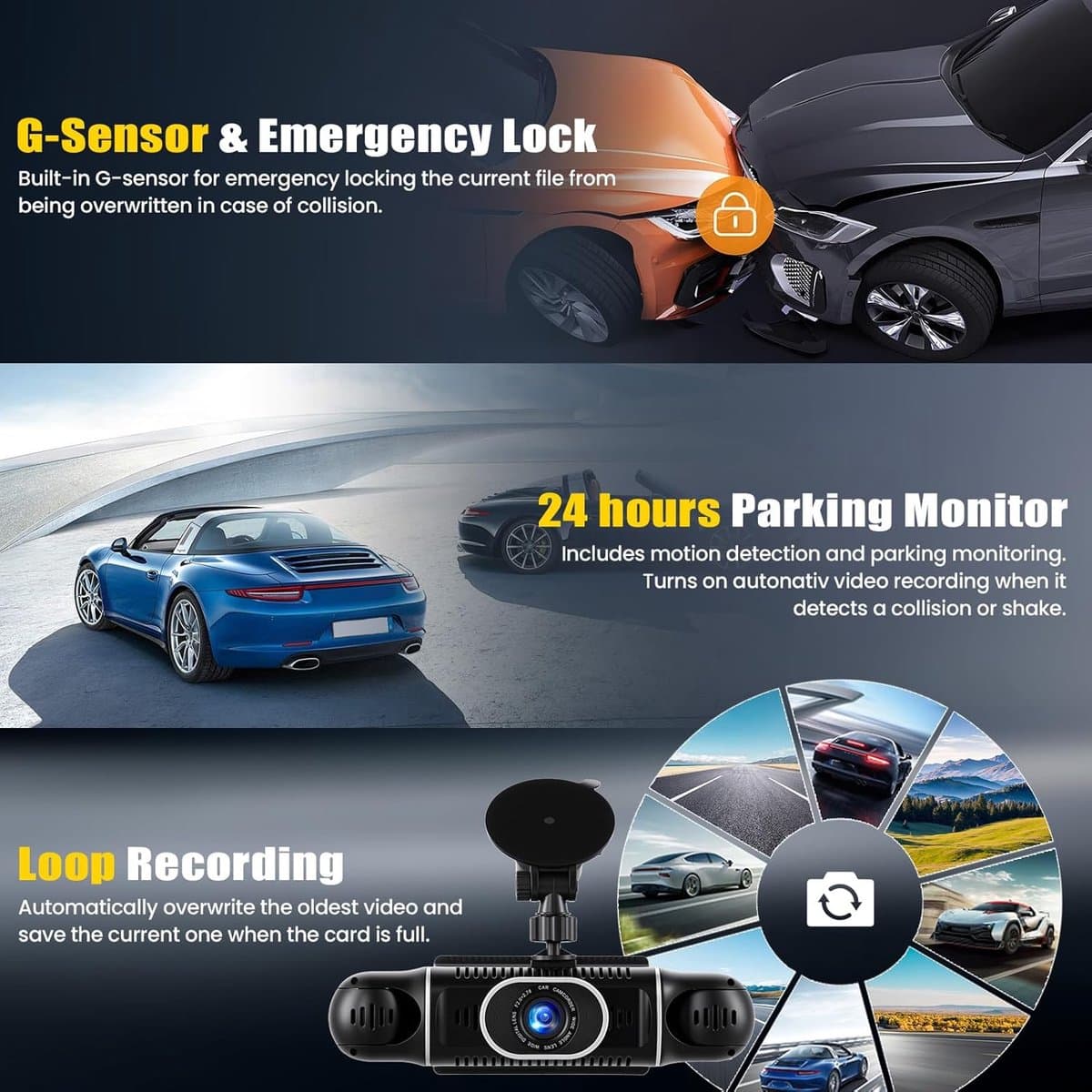 Thijox - 2K Dashcam Auto Achter 4 Kanalen 360 Graden met APP, Nachtzicht IR, Loopopname, G-Sensor, Parkeerhulp en 24-uurs Parkeermodus thumbnail 5