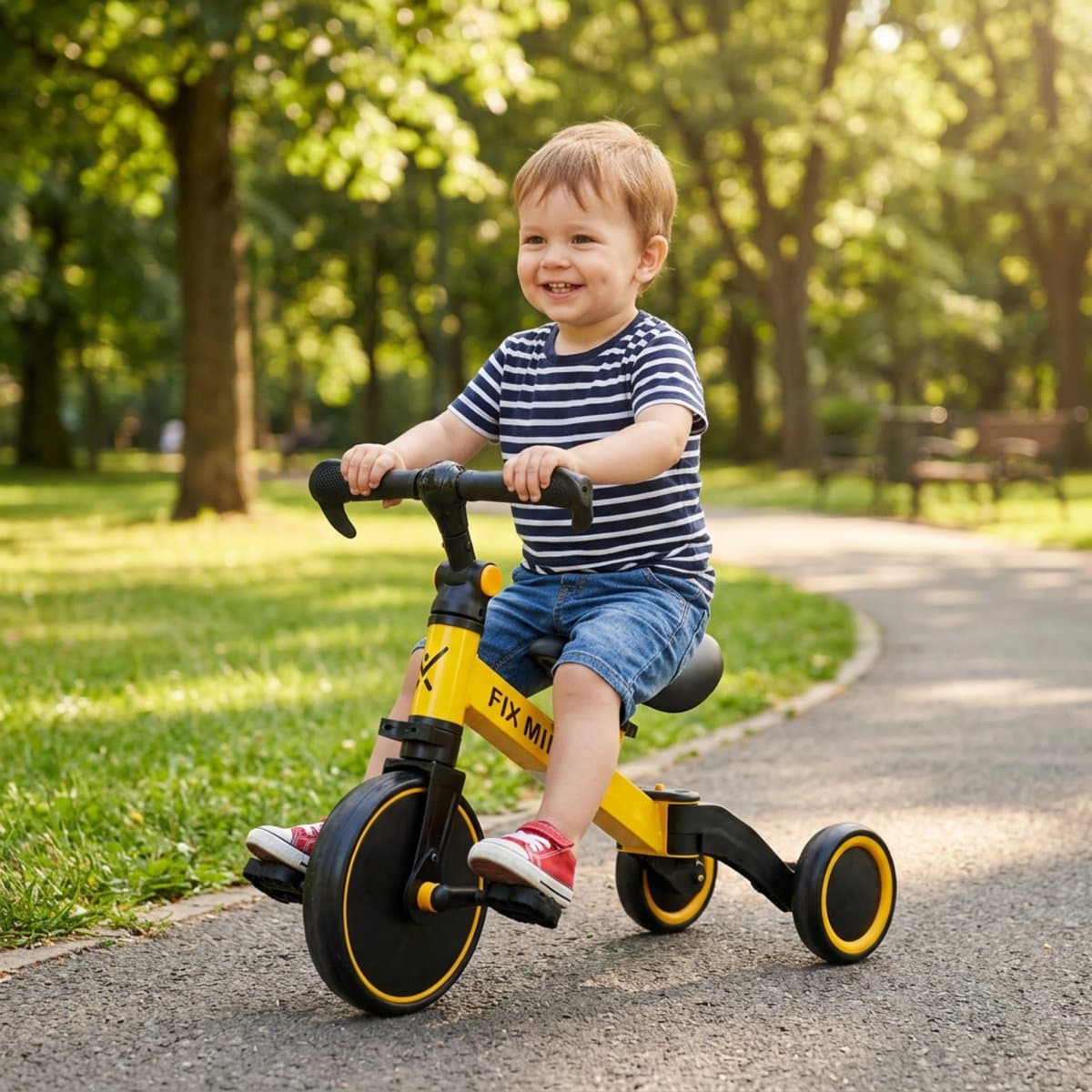 Trike Fix Mini 3-in-1 Driewieler Loopfiets Geel - Verstelbare Cross-Country Kinderfiets met Pedalen - Speelgoed 2 jaar Speelgoed 3 jaar - Balansfiets voor 18 maanden tot 4 jaar - Licht Aluminium Frame - Foam Banden - Tot 30 kg Met Ebook thumbnail 3