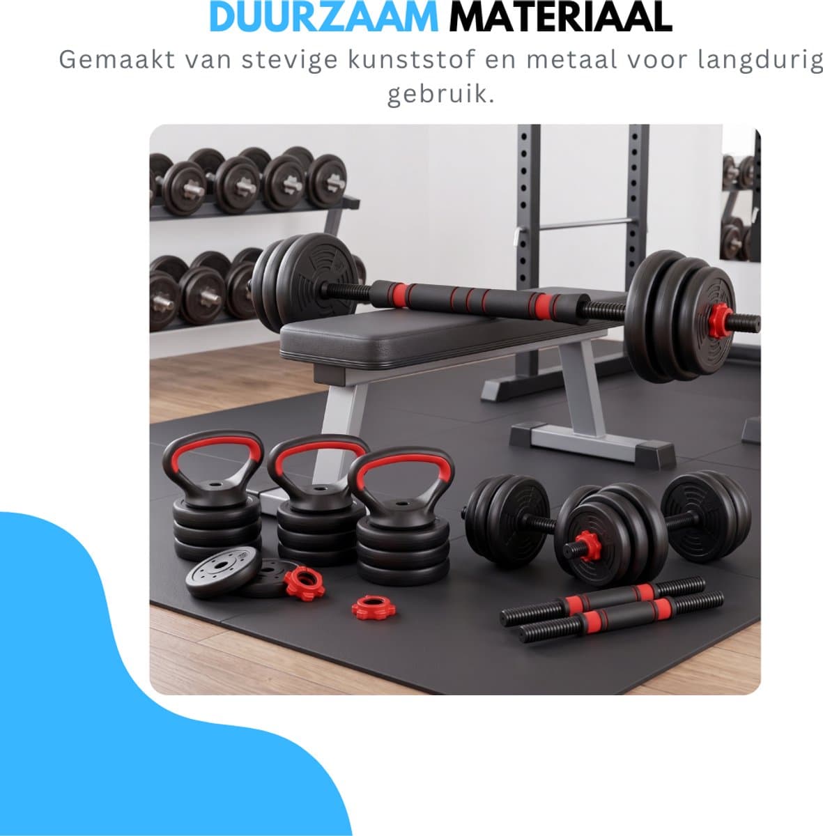Truskore Halterset 20 KG - Dumbbell - Kettlebell - Gewichten Set - Opdruksteunen - Verstelbare Dumbells Set - Dumbbells - Dumbbell Set - Zwart/Rood thumbnail 5
