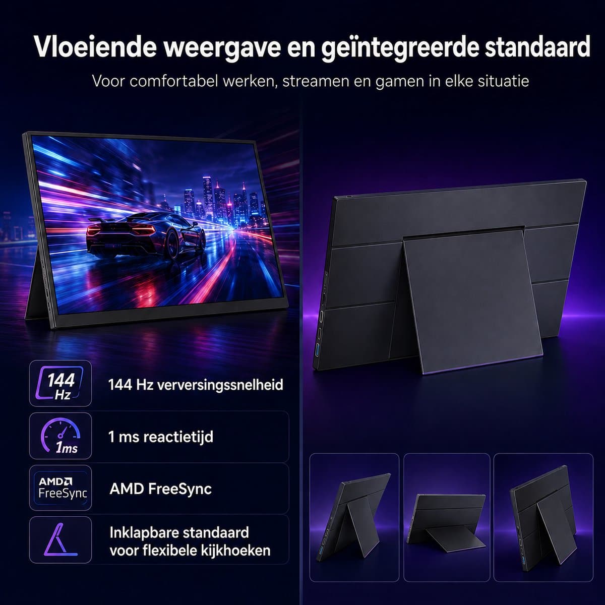Gloovon® Portable Monitor 17.3 inch - 144Hz & 1ms IPS - Full HD 1080p met USB-C & HDMI Aansluiting - Ingebouwde Standaard thumbnail 7
