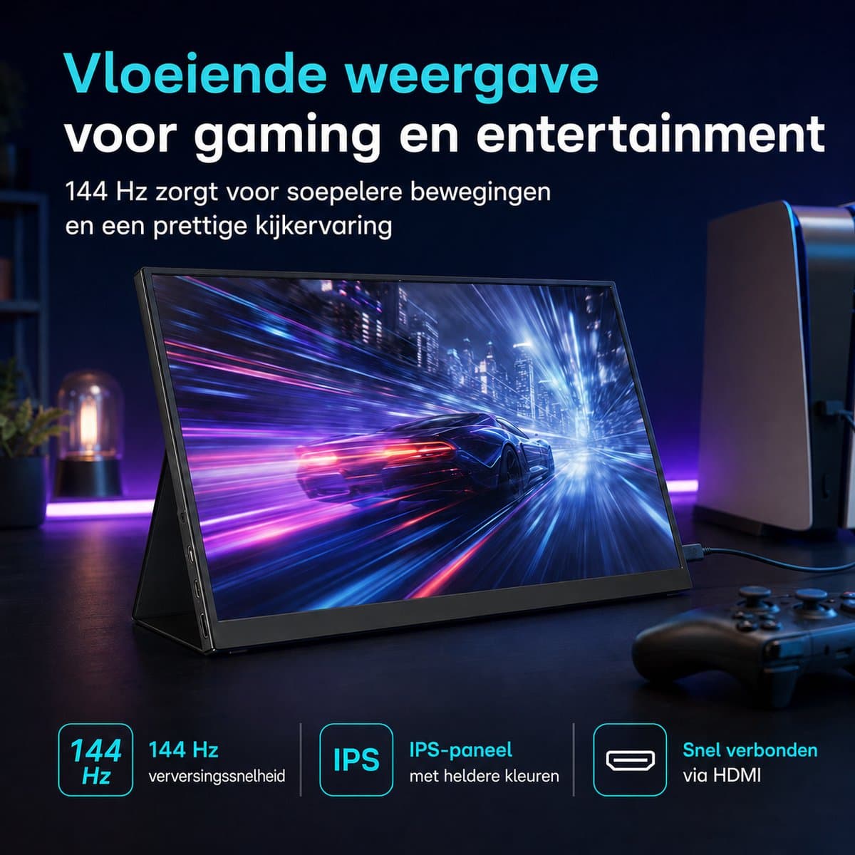 Gloovon® Draagbare Monitor - 16 inch 2.5K 144Hz - Met Standaard HDMI & USB-C - 500 nits IPS Scherm - 2560x1600 - Zwart thumbnail 8