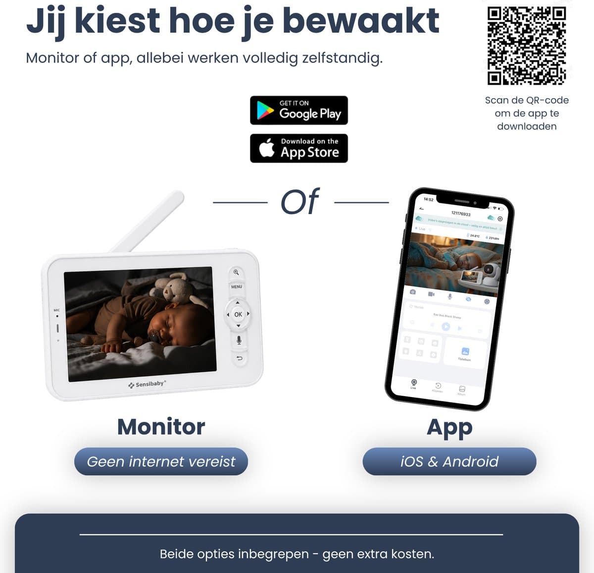 Babyfoon met Camera en App - AI Meldingen bij Huilen, Gezichtsbedekking en Buikligging - QHD Camera - Nachtzicht - 64GB SD-kaart - Baby Monitor - Sensibaby thumbnail 5