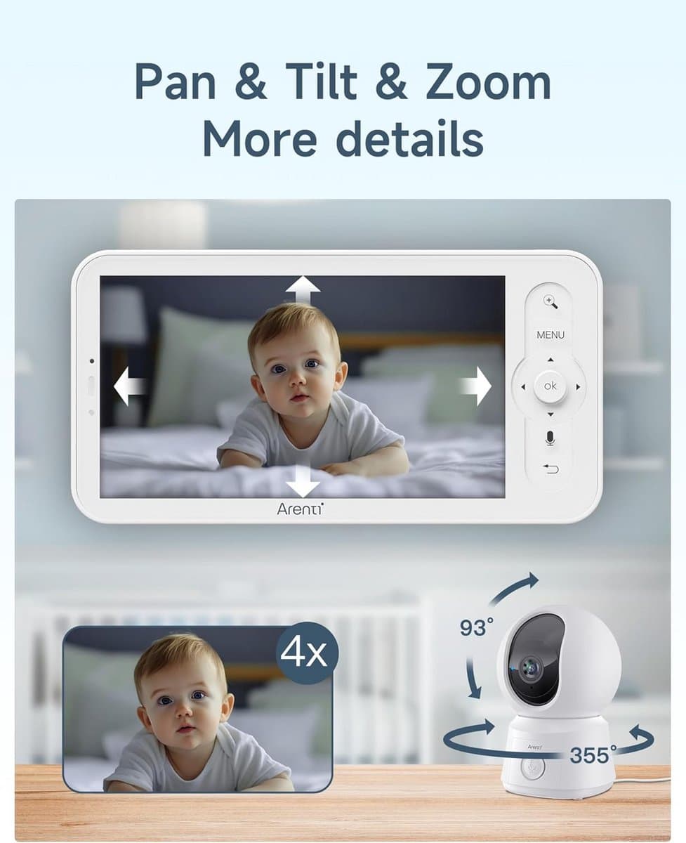 ARENTI Baby Monitor with 2 Camera and App with 5 Inch Screen, 1080P PTZ Video Baby Monitor with Camera, One-Touch Call, Temperature Sensor, Lullaby, Night Vision, 2-Way Audio, VoX Mode, Automatic thumbnail 5