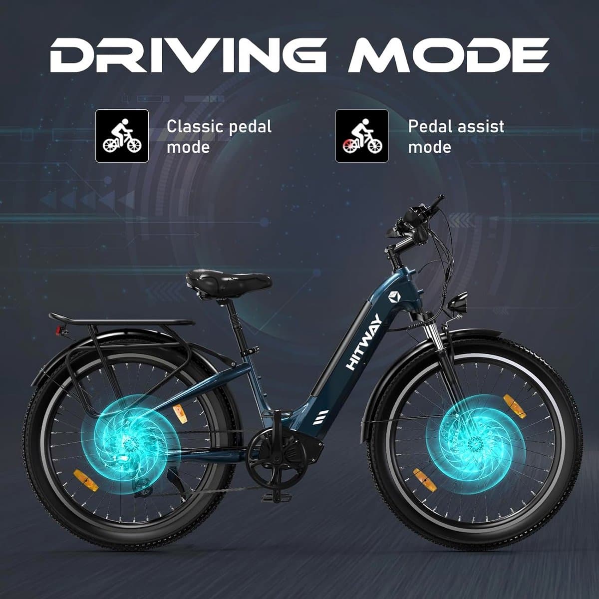 Hitway Elektrische Fiets BK16 - Trendy 26*3.0 Inch City Commuter EBike met Afneembare 48V 18Ah Lithium Batterij - Mountain E-Bike met 250W Motor - 7 Versnellingen - IP54 Waterdicht thumbnail 3
