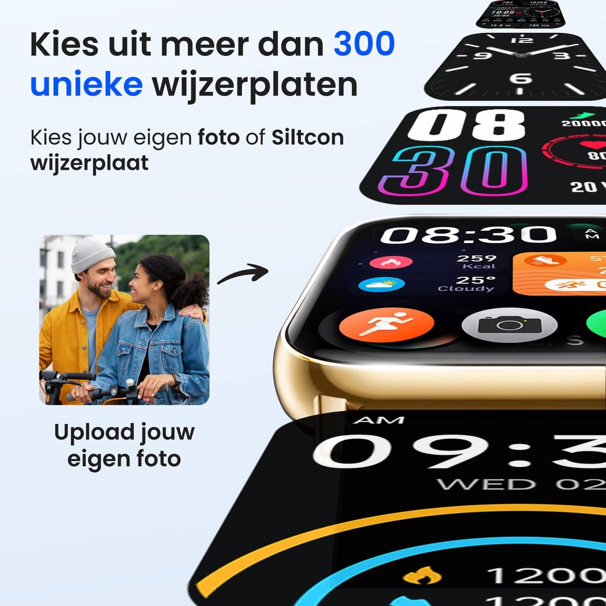 Siltcon® Smartwatch Dames Pro - Smartwatch Heren Pro - Sporthorloge Dames & Heren - Stappenteller Horloge - Hartslagmeter – Bloeddrukmeter - Slaapmonitor - Saturatiemeter - Belfunctie - Elke Smartphone - RVS - Incl. 4 Bandjes - Goud thumbnail 6