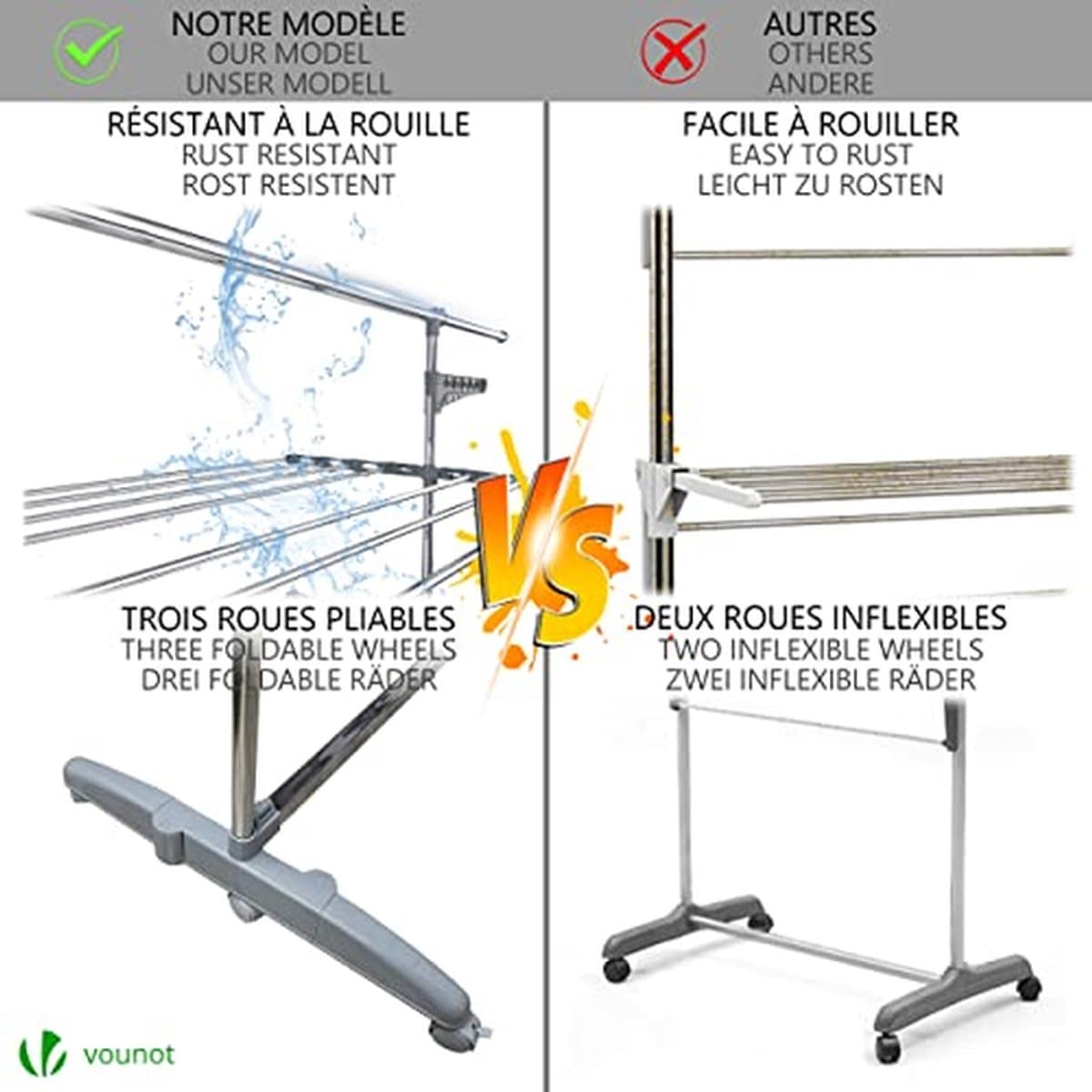 Droogrek Met Wielen - Kledingrek Vlier - Kleding Drogen - 28 Meter Drooglengte - 4 Niveaus - Zilver thumbnail 2