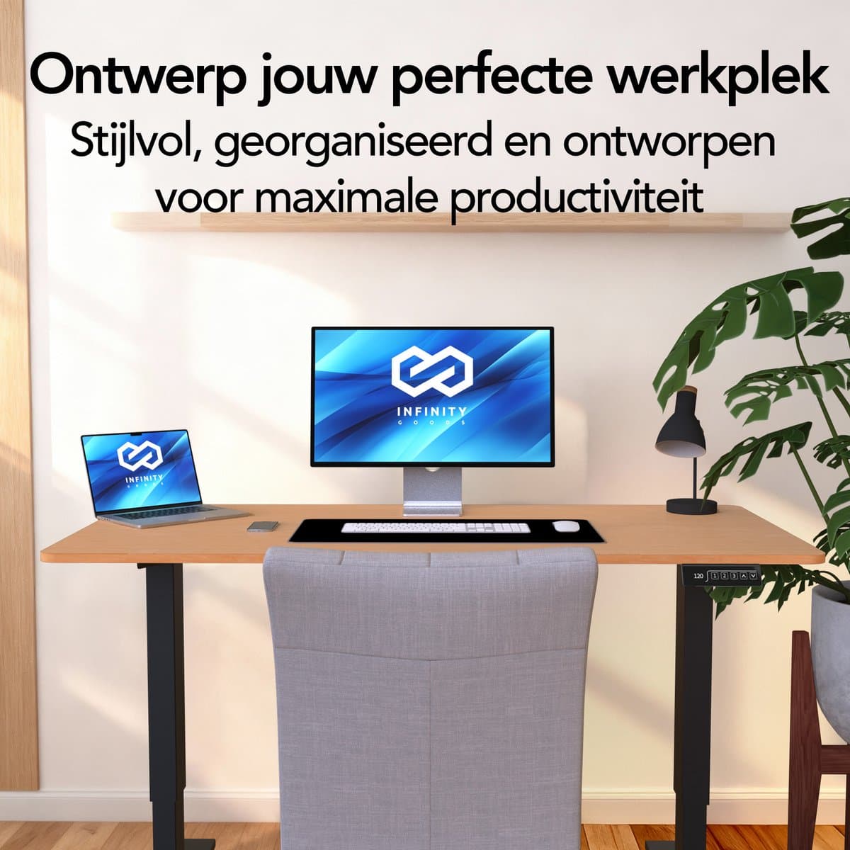 Infinity Goods Zit Sta Bureau Elektrisch Verstelbaar - 120 x 60 CM - Geheugenfunctie - Houtkleur thumbnail 4