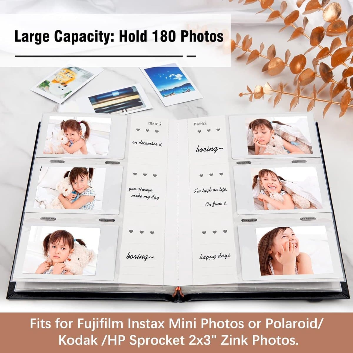180 Pockets Photo Album for Fujifilm Instax Mini 12 11 9 8+ 8 7s 99 40 Evo Camera, Front Window Photo Book with Writing Space for Polaroid 3 Inch Instant Film, K-pop Photo Cards (Black) thumbnail 4