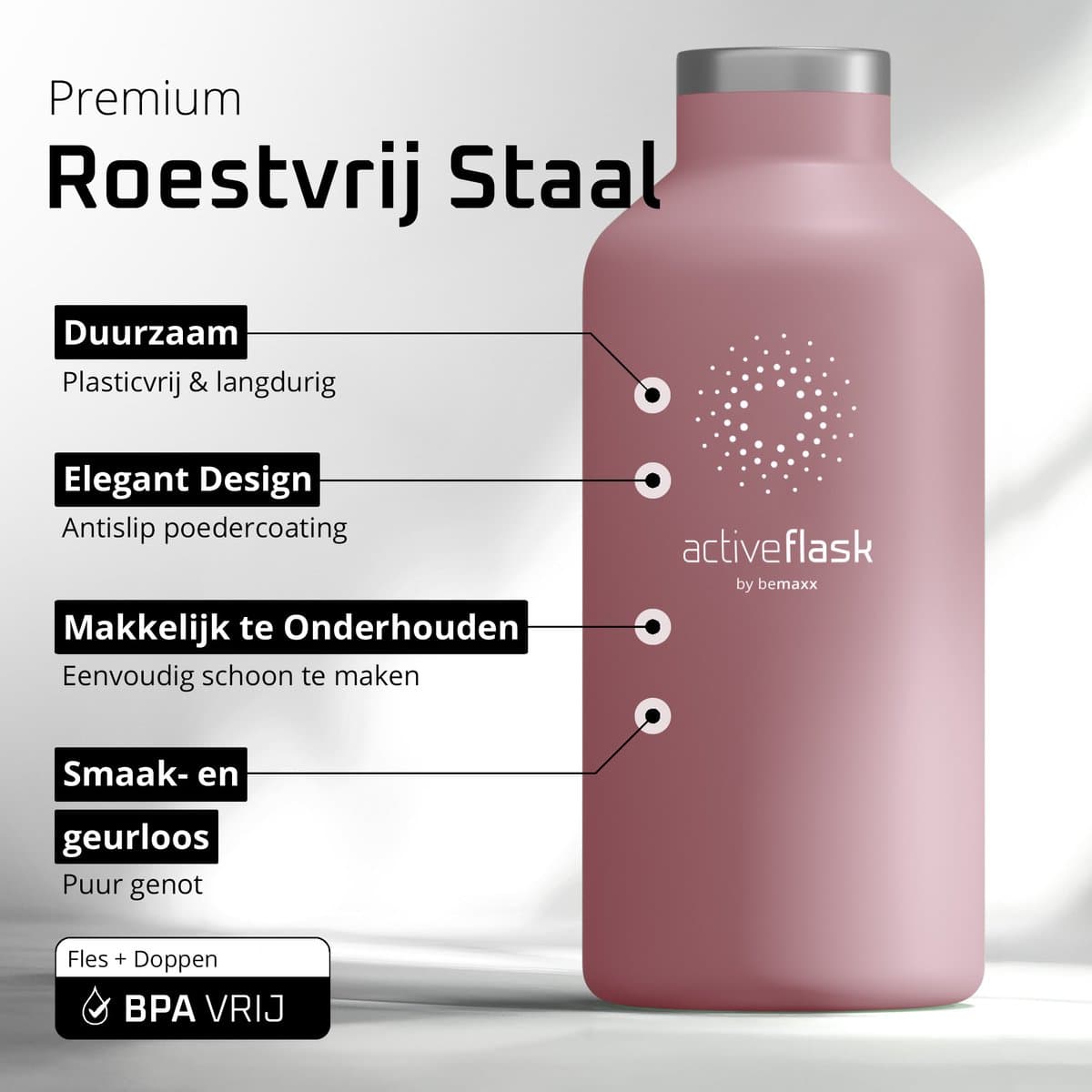 bemaxx Drinkfles met Rietje RVS Thermosfles ACTIVE FLASK (3 Drinkdoppen met Infuser), Volwassenen Kinderen, BPA-Vrij + Lekvrij | 1 Liter/500 ml Isoleerfles, Vacuüm Waterfles Sport Fitness Fietsen Water Fles Waterbidon Sportbidon thumbnail 6