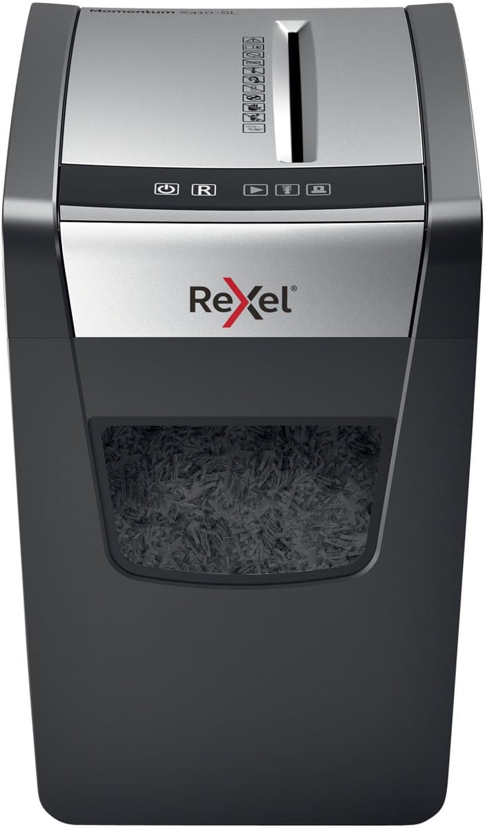 Rexel Momentum X410-SL Slimline Stille Papierversnipperaar - P4 Snippers - Tot 10 Vel - 23L - Zwart thumbnail 2