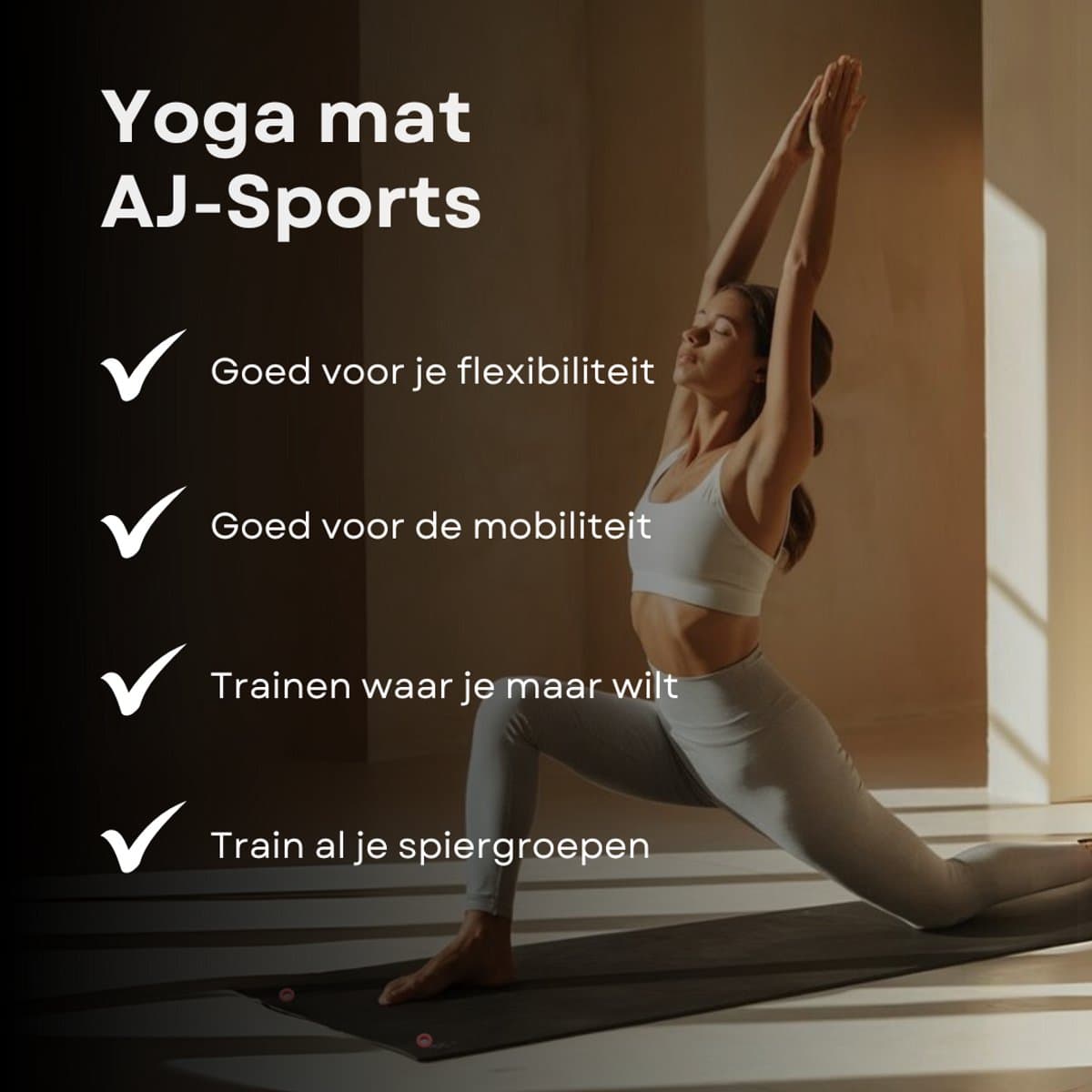 AJ-Sports Fitness Mat Extra dik - 1.5 cm dik - Yoga Mat - Sport mat - Trainingsmat - Fitnessmat - Zwart - Yoga - Pilates - Fitness - TPE Materiaal - 180 x 60 x 1,5 cm thumbnail 2
