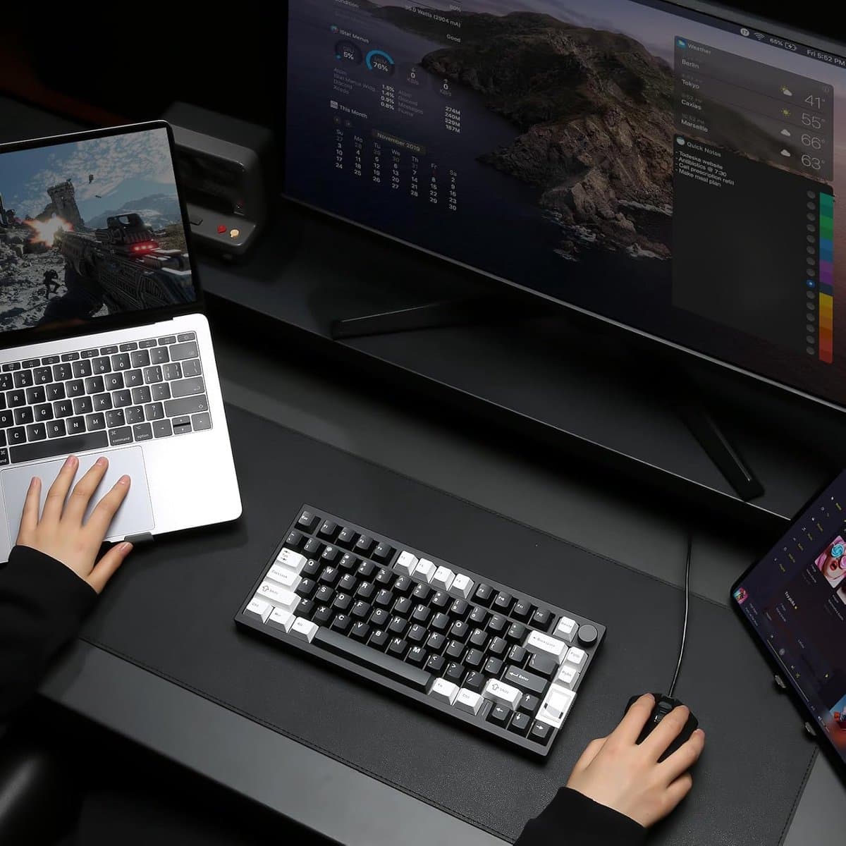 Yunzii AL80 - Zwart - Aluminium Mechanisch Draadloos Toetsenbord - 75% - Qwerty - Gaming Keyboard - RGB Lichten - Cacao Cream V2 Switch thumbnail 7