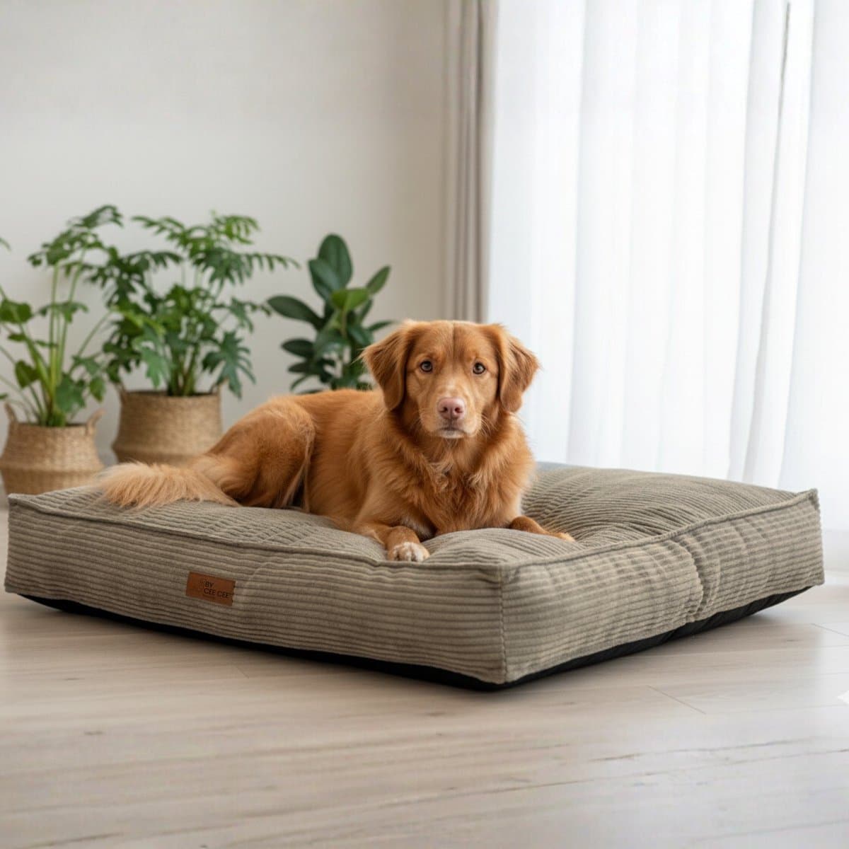 By Cee Cee Orthopedisch Hondenkussen - Hondenmand Met Wasbare Hoes- Geschikt Als Benchkussen & Hondenbed XXL - Foam Flakes Vulling - Ribstof Mokka Taupe - 120x80x18cm - Arlo thumbnail 2