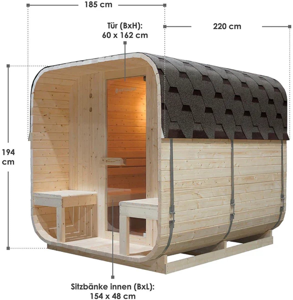 Vierkante Barrelsauna Nolvik - Incl. Toebehoren - 220x185 x194 cm thumbnail 6