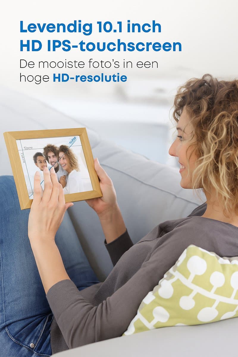 Digitale Fotolijst met Wifi en Frameo App - 10.1 inch - Fotokader - HD + Display - IPS Touchscreen - 16GB - Wooden thumbnail 5