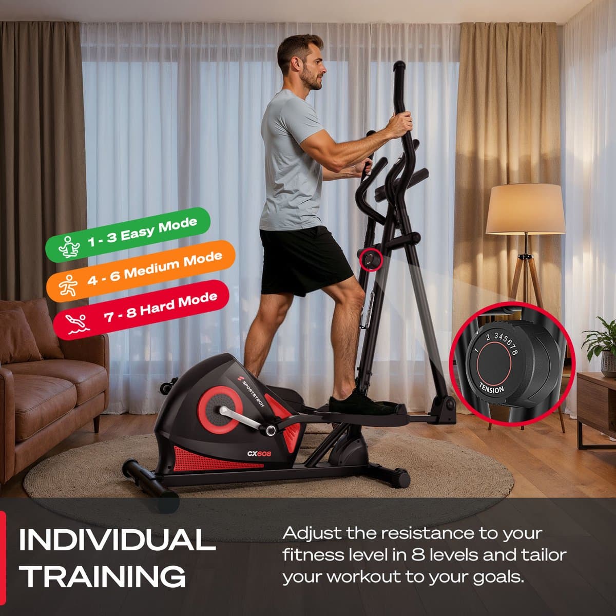 Sportstech CX608 - crosstrainer - magnetische weerstand - LCD display - polsmeter thumbnail 2