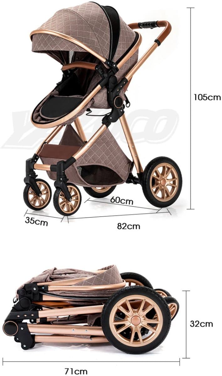 Luxe Multifunctionele 3-in-1 Combi Kinderwagen – Kwalitatieve Buggy – Opklapbare Wandelwagen – Khaki – Incl. Autostoel thumbnail 3