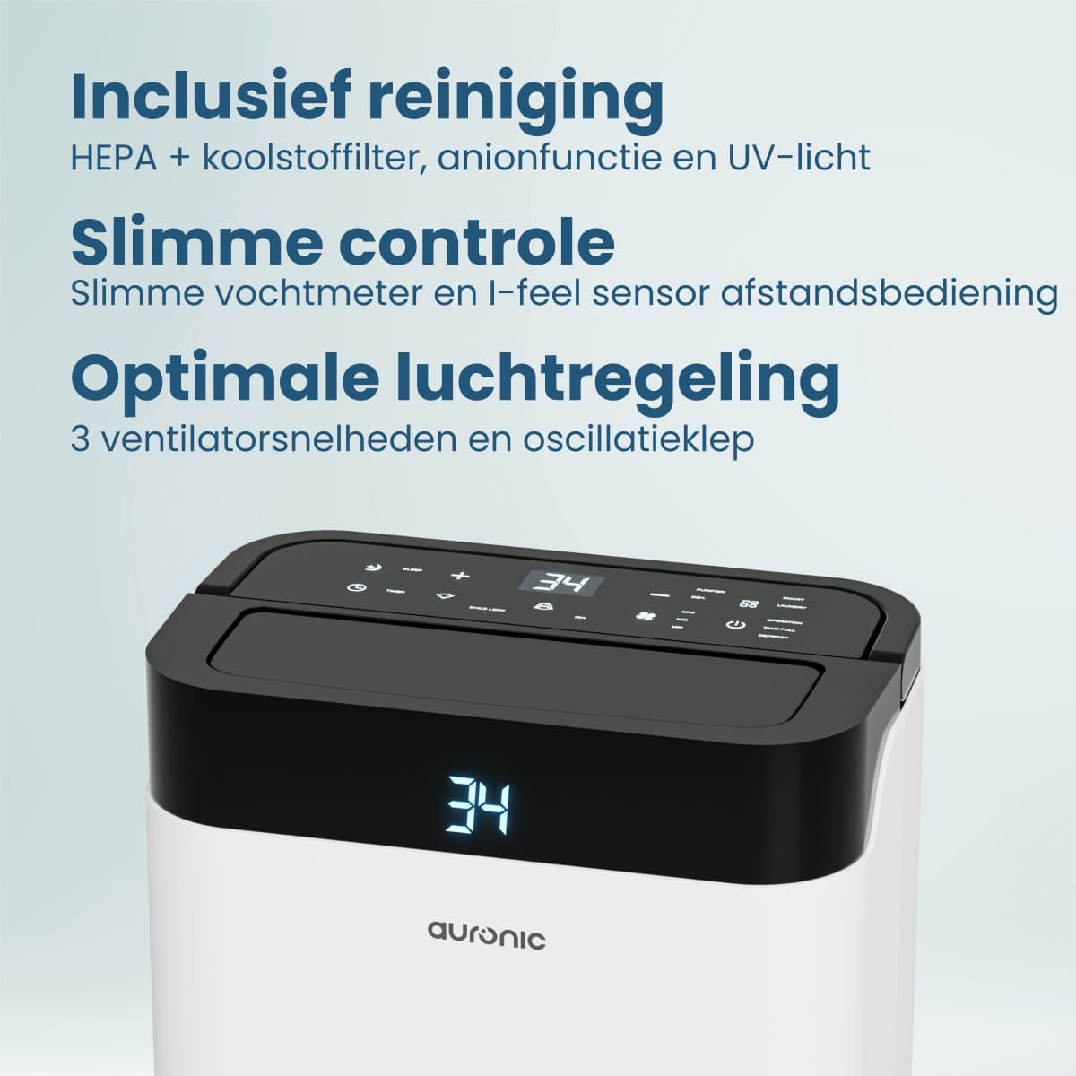 Auronic Luchtontvochtiger en Luchtreiniger - Best Plus Series - Ontvochtigt 20L per dag - 5L Waterreservoir - Slaapkamer, Badkamer, Woonkamer en Kantoor - Vochtopnemer voor in Huis - Wit thumbnail 3