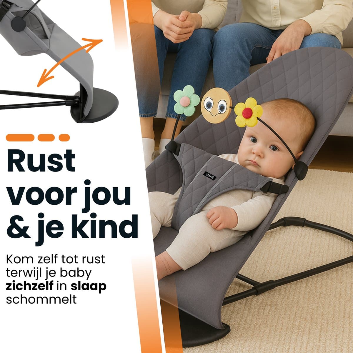 Laavir® Baby Wipstoel - Inklapbaar & Draagbaar - Verstelbare Rugleuning - Speelboog & Veiligheidsgordel - Grijs thumbnail 7