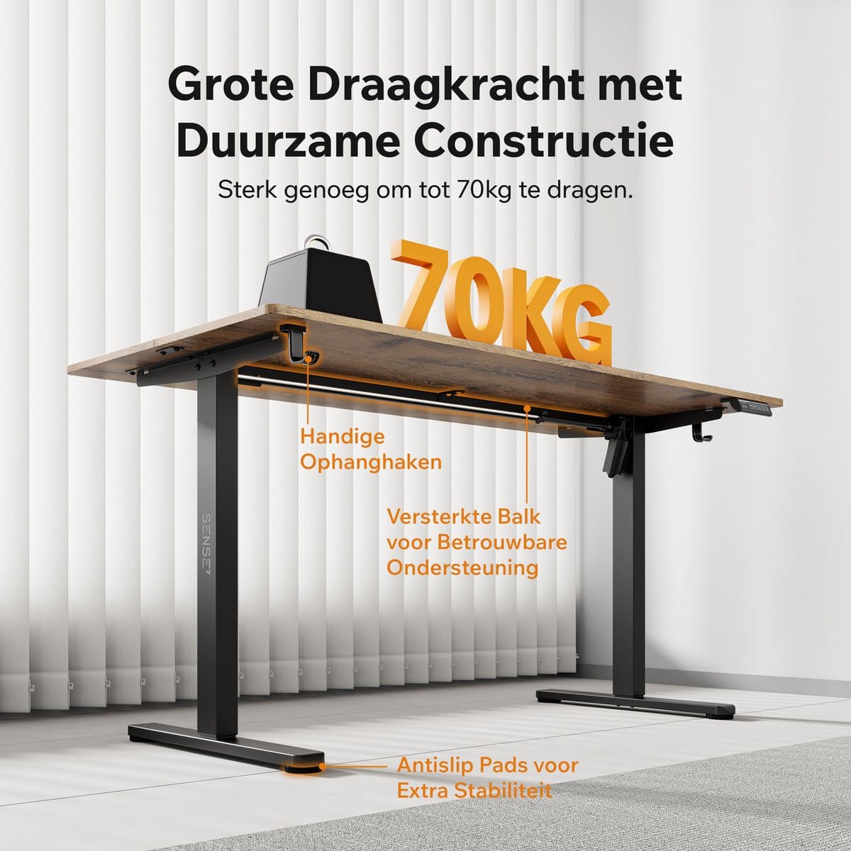SENSE7 NOJO LIGHT - Zit Sta Bureau - 140 cm x 70 cm - Elektrisch bureau - Verstelbare bureau - Elektrische Hoogteverstelling, Hoogte 72-118 cm, Intelligent Bedieningspaneel, Donkerbruin thumbnail 7