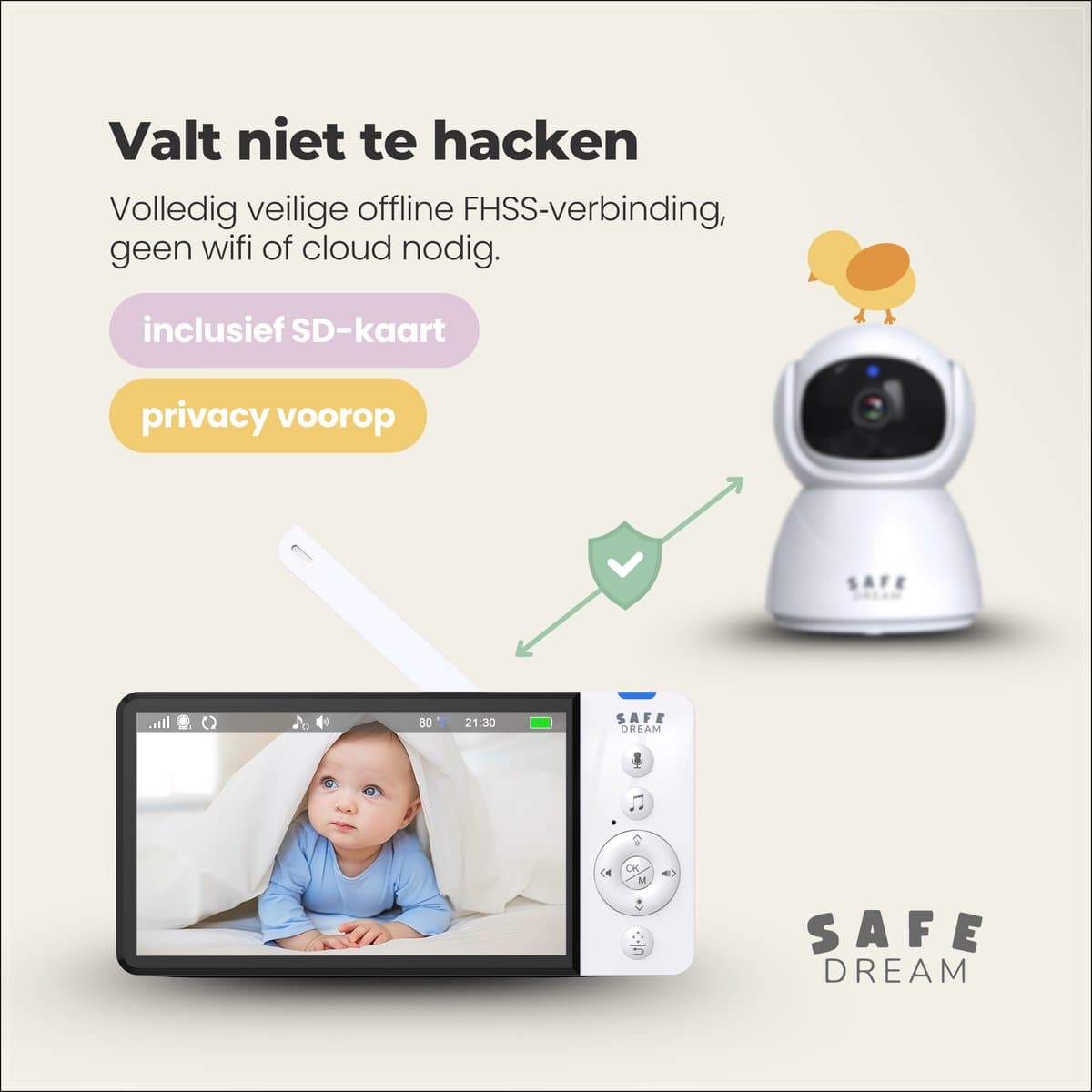 SafeDream Babyfoon – baby monitor – met camera – 355 camera – Tot 30u batterijduur – Veilige FHSS-verbinding – Nachtzicht & Zoomfunctie thumbnail 6