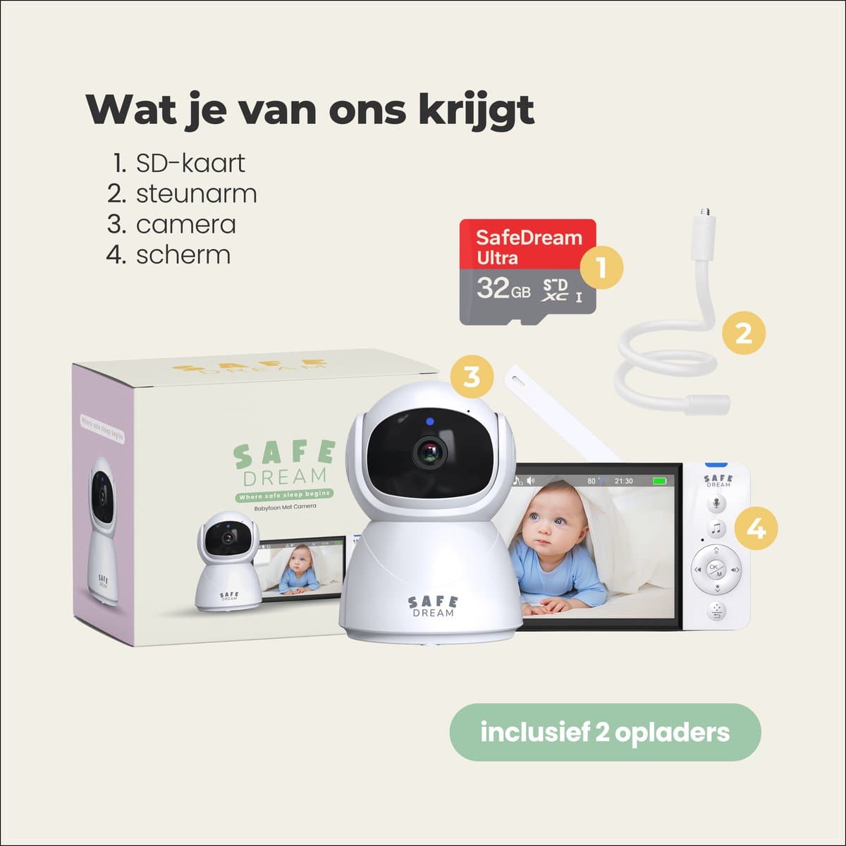 SafeDream Babyfoon – baby monitor – met camera – 355 camera – Tot 30u batterijduur – Veilige FHSS-verbinding – Nachtzicht & Zoomfunctie thumbnail 7