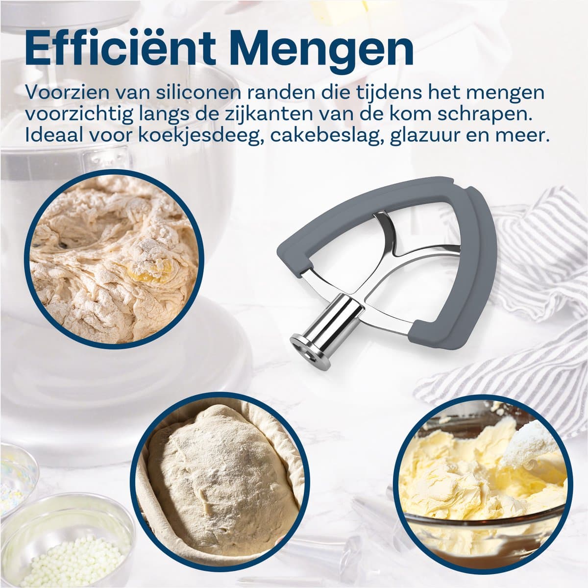 Flex Edge Klopper voor KitchenAid 4,5-5 Quart Tilt-Head Stand Mixers Artisan & Classic Series van MMOBIEL – RVS Platte Mixer Paddle met Flexibele Siliconen Randen - Komschraper – Vaatwasserbestendig thumbnail 3
