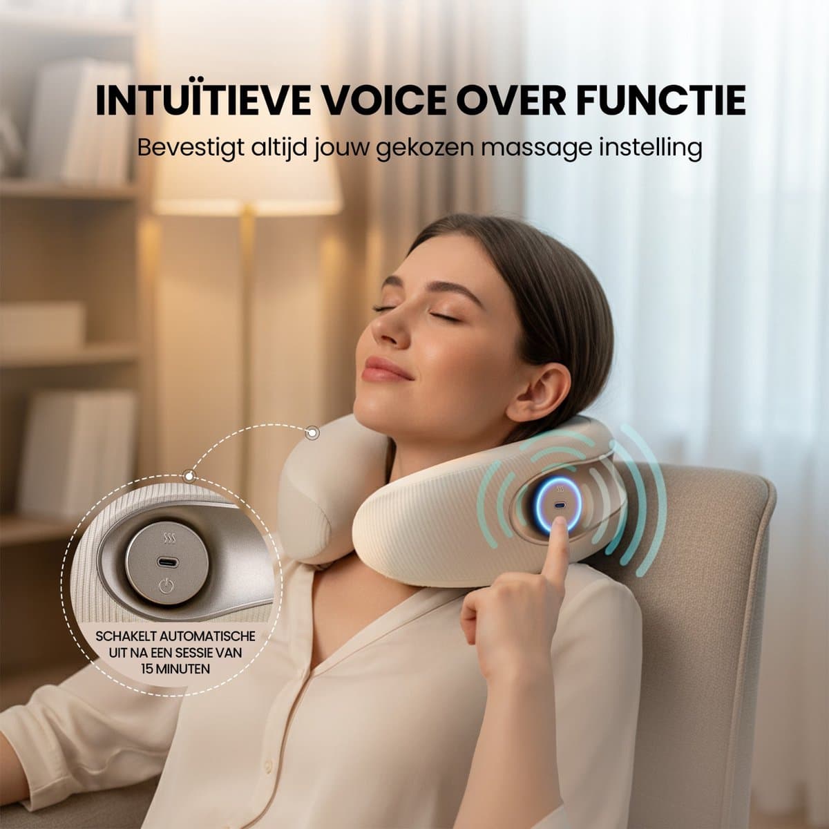 Home Vibes® Nekmassage Apparaat – Massage Nekkussen – Massage Apparaat – Memory Foam - Vaderdag Cadeau - Draadloos - Reiskussen - 3 Massage Standen – 2 Hitte Niveaus - Licht Apricot thumbnail 6