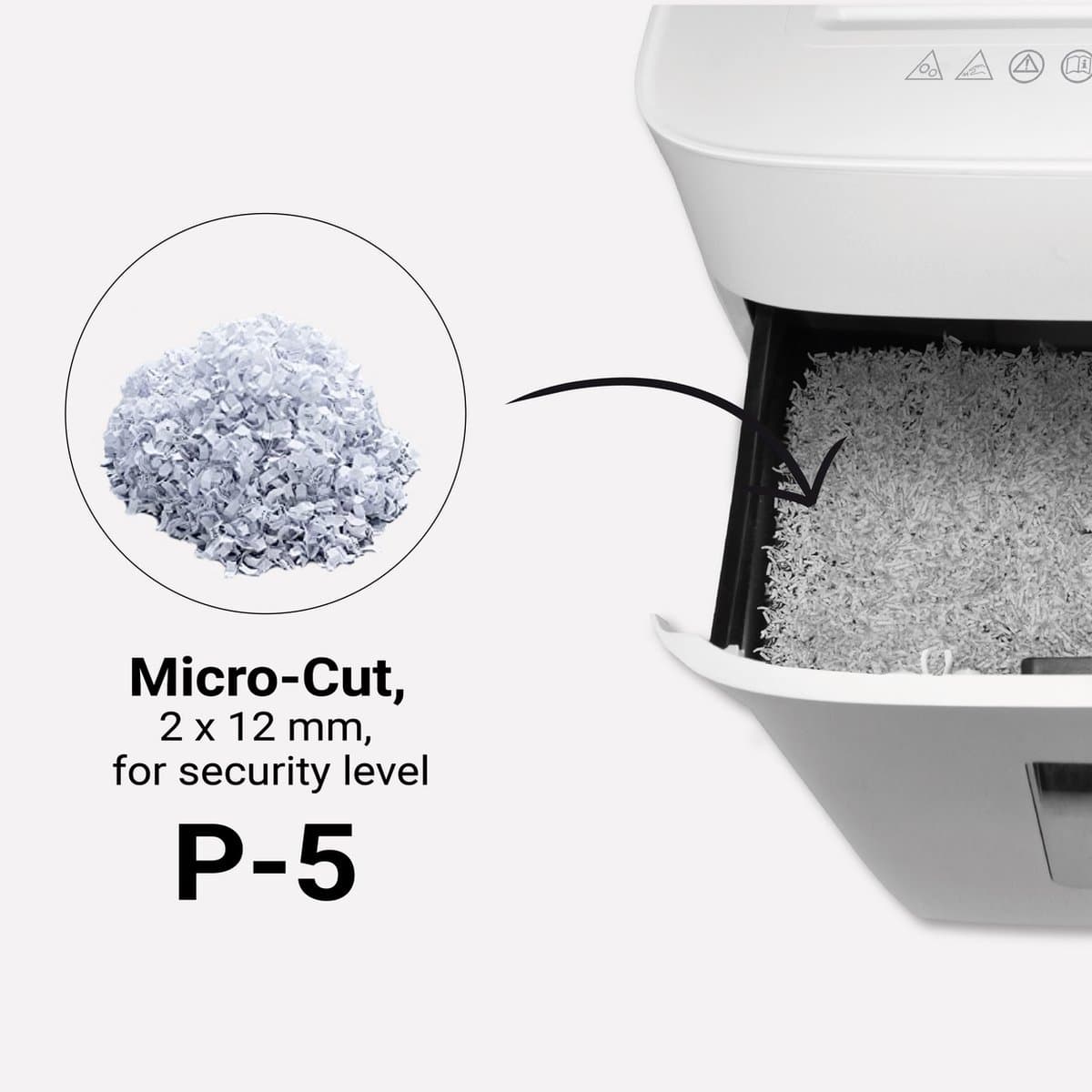 DESQ® Papierversnipperaar 20075 - 8 vel - Micro-cut (2500 snippers/A4) - 2 x 12 mm - Veiligheidsniveau P5 - 20 liter - 10 min. non-stop - 4 wielen - AVG-Proof - Kantoor/Thuiskantoor - Dutch Design thumbnail 7