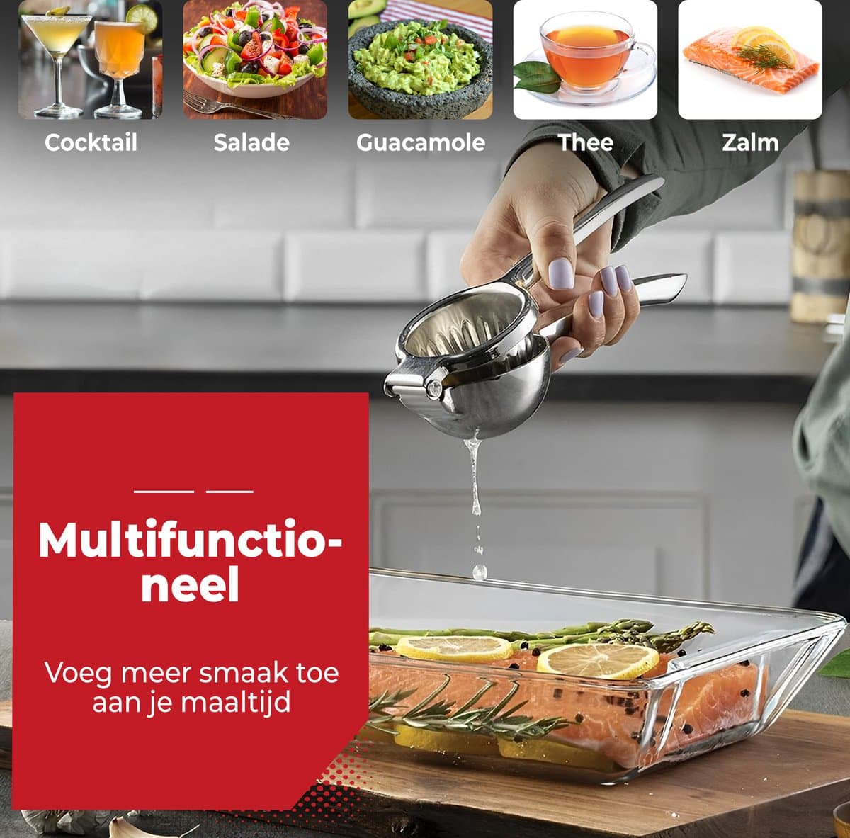 HI NATURE™ Robuuste Kwaliteit Citroenpers | Limoenpers - Handmatige Citroenpers - Lemon squeezer - Citrusknijper - Fruitpers - Sinaasappelpers | Zilver thumbnail 2