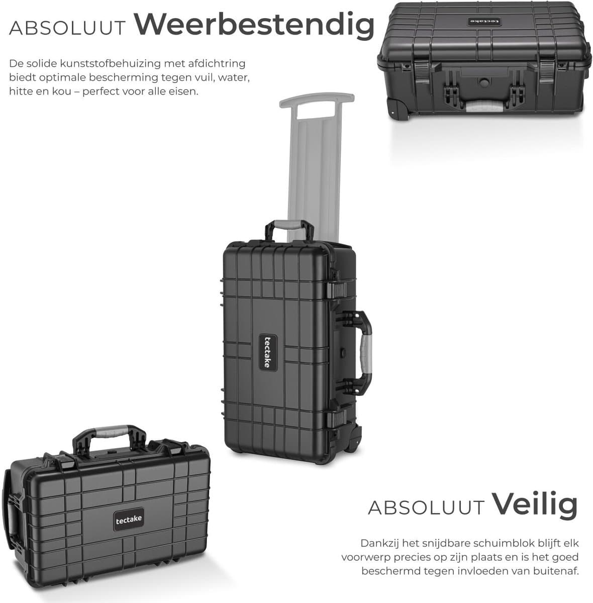 tectake® Camera Koffer - Verrijdbaar met Telescoopgreep - Fotokoffer - Camerakoffer - 2 kliksluitingen - Mogelijkheid voor afsluiten met hangslot - Afmetingen (LxBxH) 34,5 x 23 x 56 cm - Zwart thumbnail 7