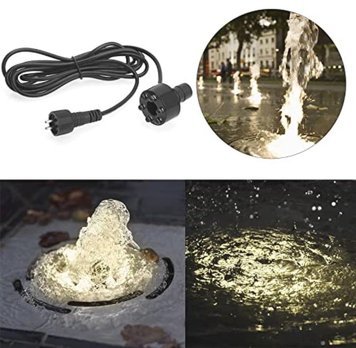 Dompelpomp 12V AC 600L/H met LED-lichtring voor vijver, aquarium en fontein thumbnail 4