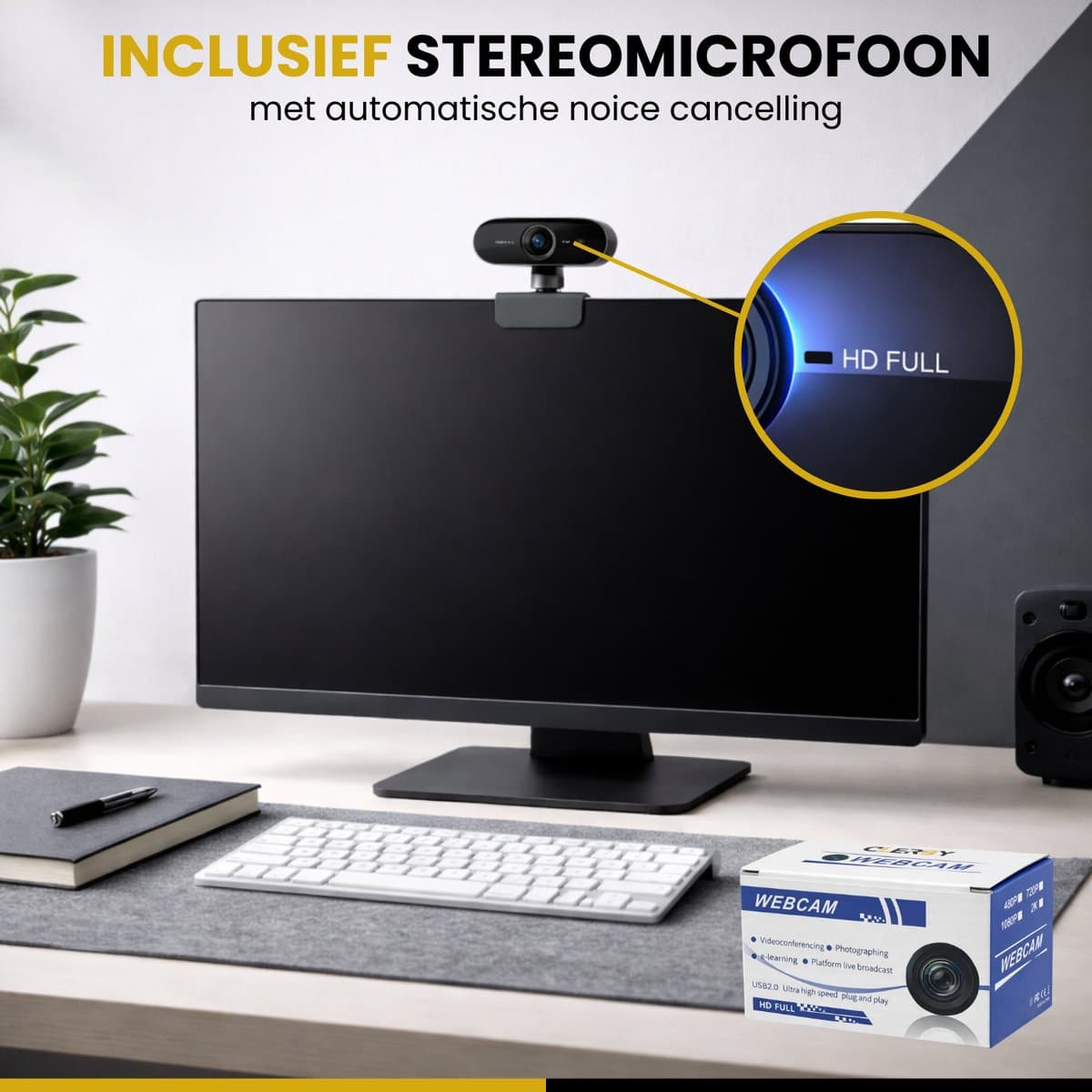 Clerby Webcam 1080P Full HD met Microfoon voor PC/Laptop thumbnail 4